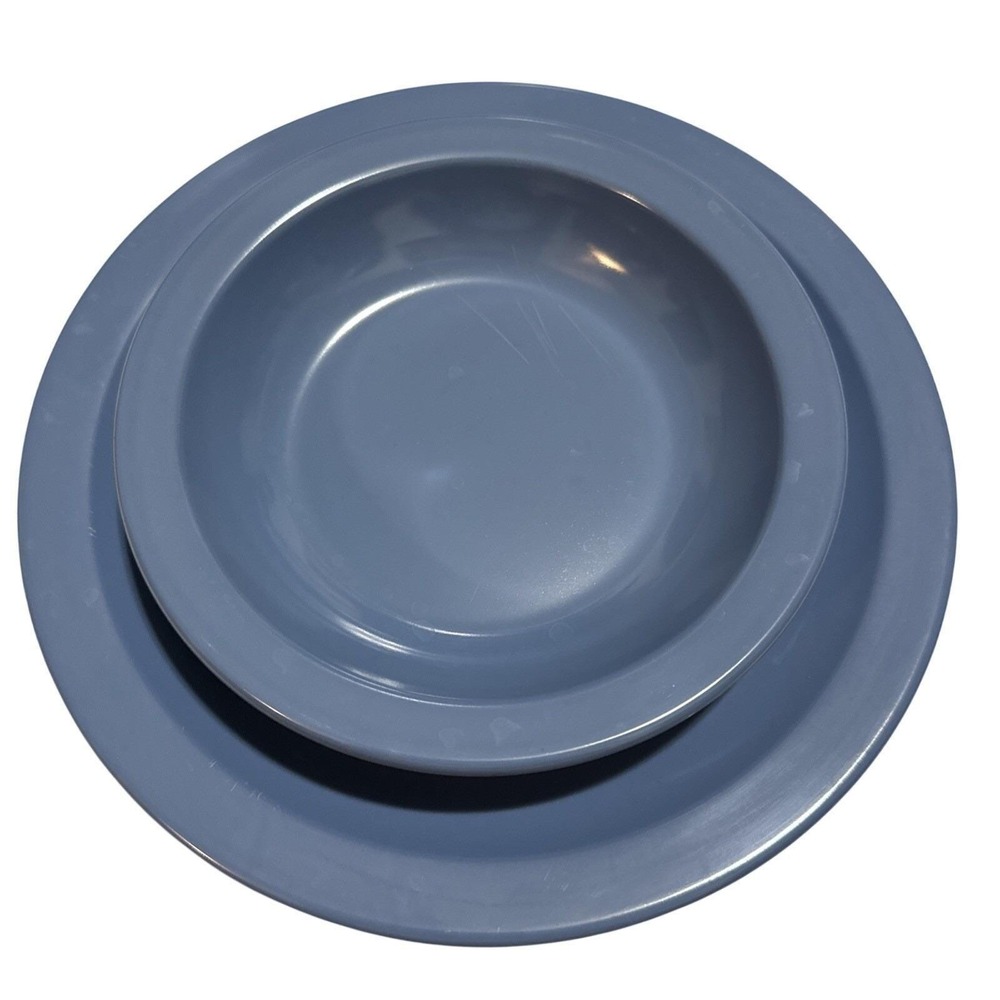 Texas Ware Blue Melamine Dinner Plate and Bowl Set Vintage MCM 139 Made in USA